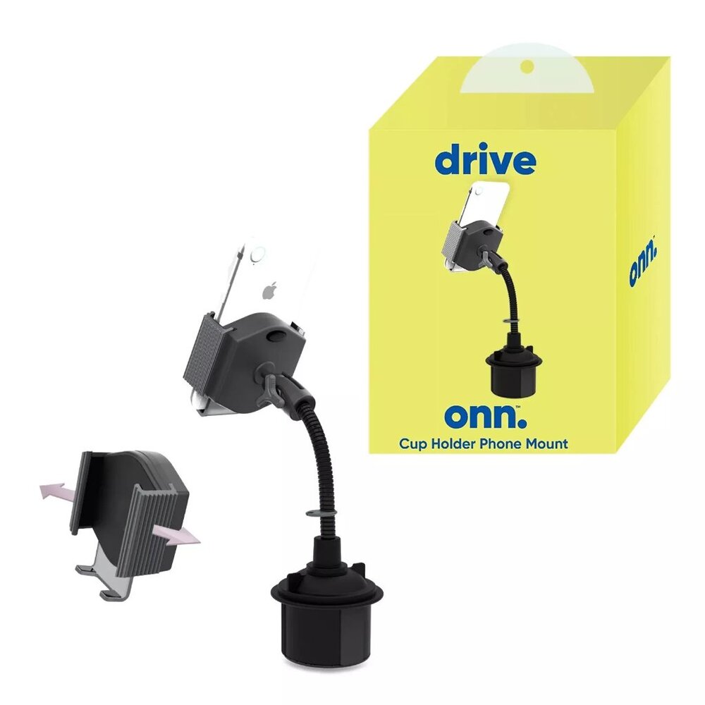 drive onn. Expandable Smartphone Gooseneck Cup Holder Phone Mount, Black